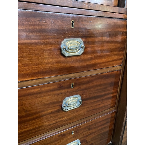 569 - A good Regency breakfront inlaid mahogany library bookcase, with glazed upper parts, 260cmH x 244cmW... 