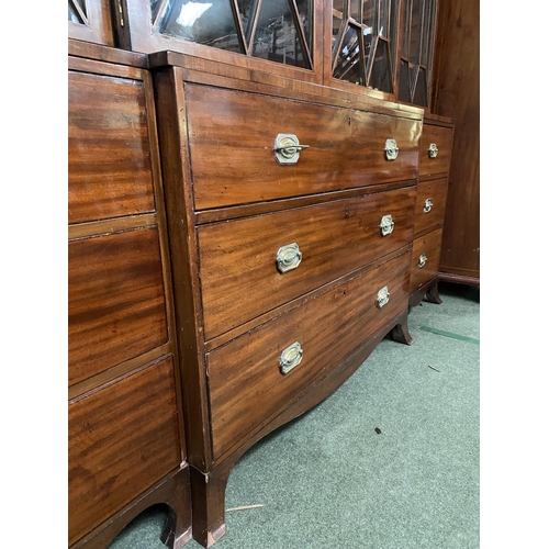 569 - A good Regency breakfront inlaid mahogany library bookcase, with glazed upper parts, 260cmH x 244cmW... 