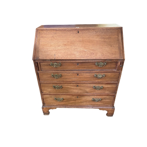 639 - C19th faded mahogany drop front bureau, with four long graduated drawers on plinth base, 93cmw x 109... 