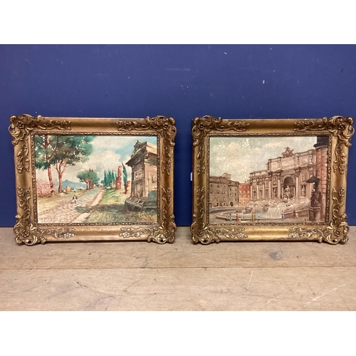 1055 - A BELURDINELLI, Italian, Set of three, oil on boards of an Italian garden and Italian city fountain ... 