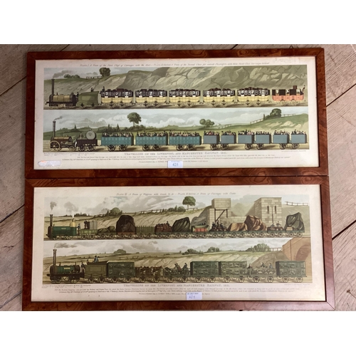 412 - A pair of etching plates, depicting the Liverpool to Manchester Railway 1831, in walnut glazed frame... 