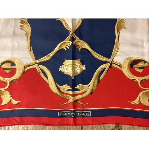 102 - HERMES silk scarf, Crowns red white and blue, good condition, tiny mark to one white pabel