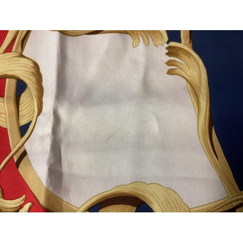 102 - HERMES silk scarf, Crowns red white and blue, good condition, tiny mark to one white pabel