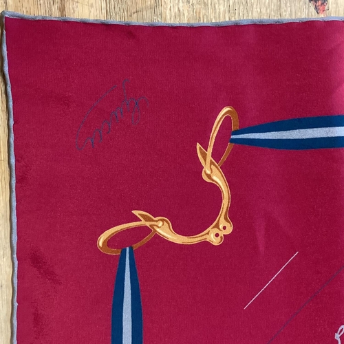 104 - Two GUCCI silk scarves, with snaffle patterns, vintage, tiny mark to the cream one. Both have been w... 