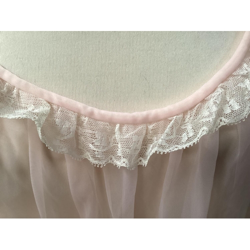 107 - JANET REGER, London  Vintage lace nightie, a pink Baby Doll labelled Vanity Fair , made in USA, nigh... 