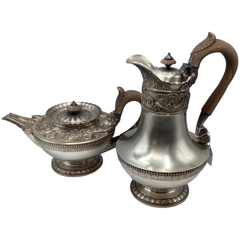 3 - A sterling silver five piece tea set of heavy gauge with cast acanthus leaf decoration by Amos Broth... 