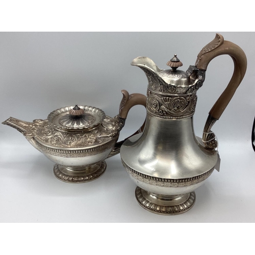 3 - A sterling silver five piece tea set of heavy gauge with cast acanthus leaf decoration by Amos Broth... 