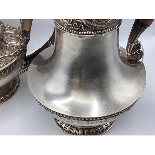 3 - A sterling silver five piece tea set of heavy gauge with cast acanthus leaf decoration by Amos Broth... 