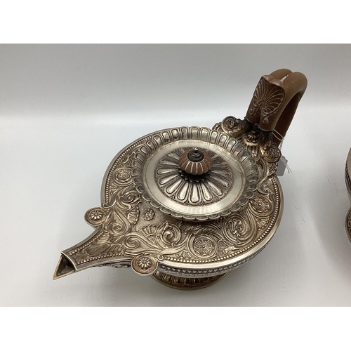 3 - A sterling silver five piece tea set of heavy gauge with cast acanthus leaf decoration by Amos Broth... 