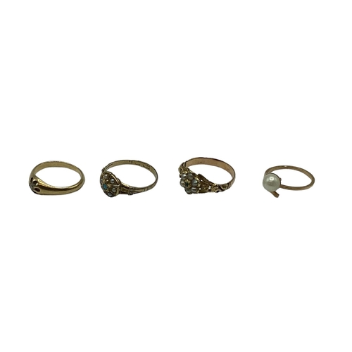 35 - A collection of 4 yellow metal and gold rings to include an 18 ct single diamond set ring, 15 ct tur... 