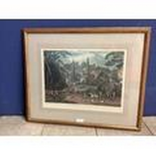 412 - A pair of etching plates, depicting the Liverpool to Manchester Railway 1831, in walnut glazed frame... 