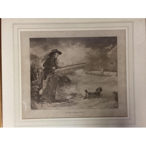 413 - Stipple engravings after J. IBERTSON 1790, Pheasant shooting 43cm x 36cm and snipe shooting 45cm x 3... 