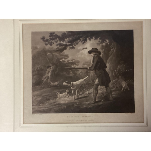 413 - Stipple engravings after J. IBERTSON 1790, Pheasant shooting 43cm x 36cm and snipe shooting 45cm x 3... 