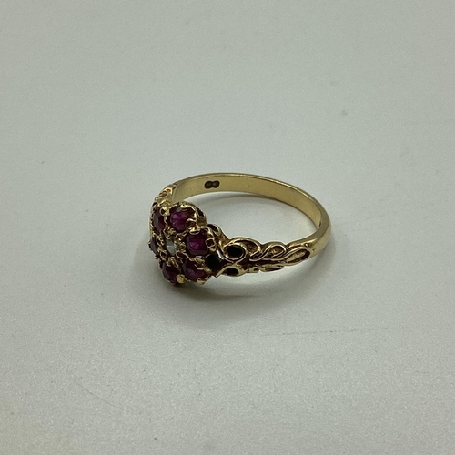 46 - Two 18 ct gold ruby and diamond set rings, first set with central brilliant cut diamond and surround... 