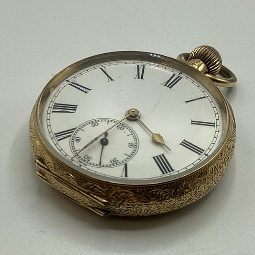 51 - An 18 ct gold ladies crown wind pocket watch, open 24 mm face, Roman numeral markers and second subs... 