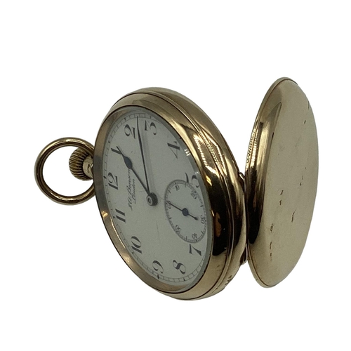 52 - A 9 ct gold open faced pocket watch face marked JW Benson London, 32 mm face with Arabic markers and... 