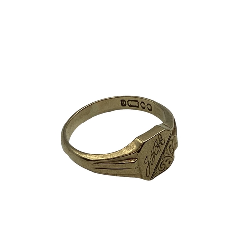 53 - A 9 ct gold gentleman's signet ring together with 9 ct gold watch strap and unmarked yellow metal sa... 