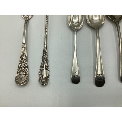 55 - A Collection (15 items) of sterling silver items to include napkin rings spoons, sugar tongs etc.  3... 