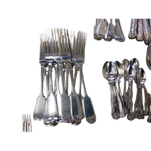 58 - A collection of silver plated flatware and cutlery mostly in The Kings Pattern.