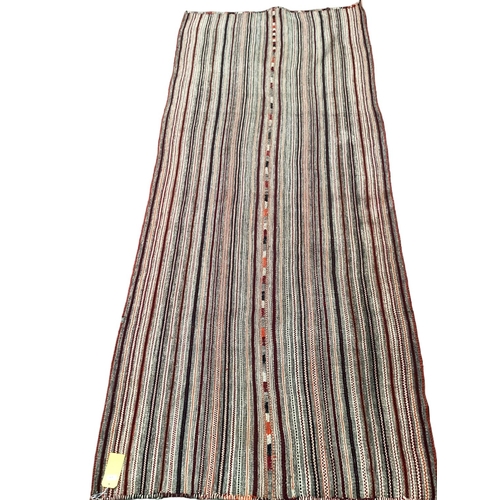 639 - A Kilim style rug/runner with all over stylized reds and greys stripes, 133/310cm