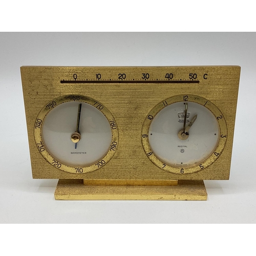 71 - A Jaeger gilt metal bedside barometer clock/thermometer (The Weather Station)