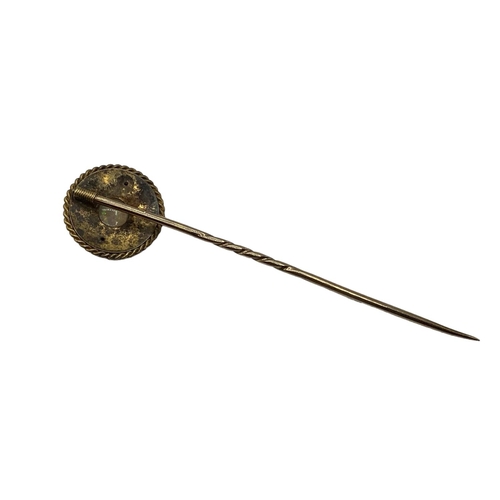 84 - A 15ct gold opal and rose cut diamond tie pin, 3grams