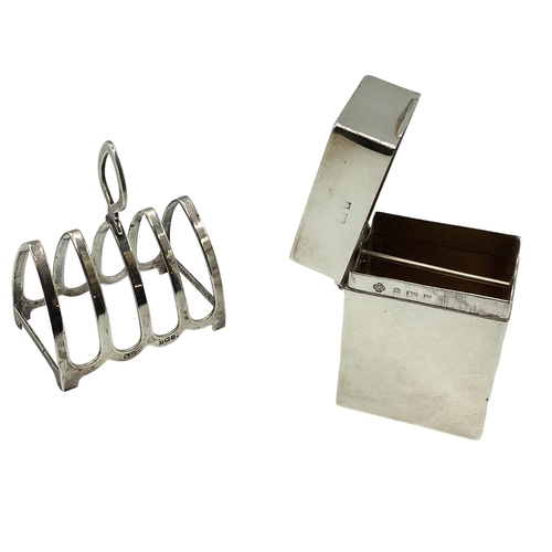 90 - Two Sterling silver items, four division miniature toast rack and a silver box with hinged lids, var... 