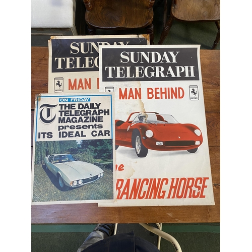 164 - Three original Telegraph posters, x 2 Sunday Telegraph Ferrari poster 'Man behind the prancing horse... 