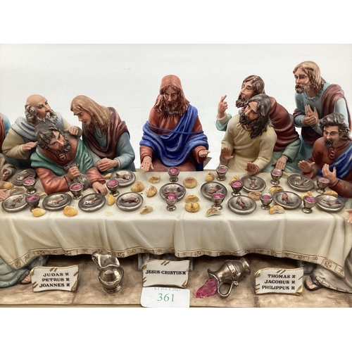 395 - A Capodimonte figural group. The Last Supper by Germano Cortese on a gilt plinth 2007/1566. signed t... 