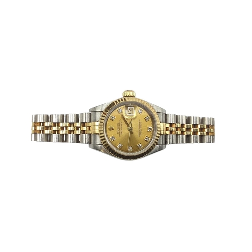 1 - ROLEX. A ladies stainless steel and yellow metal Oyster perpetual datejust, superlative chronometer.... 