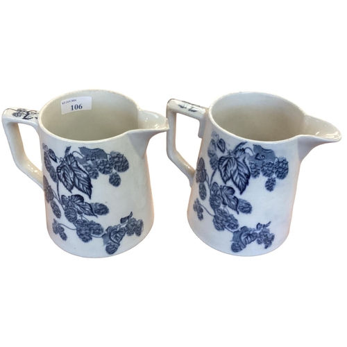 106 - A set of Staffordshire blue and white graduated jugs together and other items.