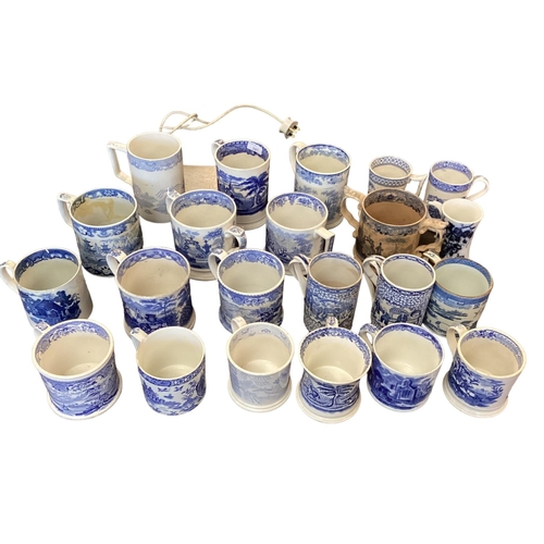 107 - A large collection of blue and white cider mugs, late 18th century to early 20th century, various ma... 