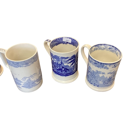 107 - A large collection of blue and white cider mugs, late 18th century to early 20th century, various ma... 