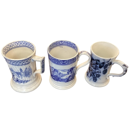 107 - A large collection of blue and white cider mugs, late 18th century to early 20th century, various ma... 