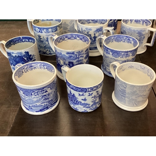 107 - A large collection of blue and white cider mugs, late 18th century to early 20th century, various ma... 