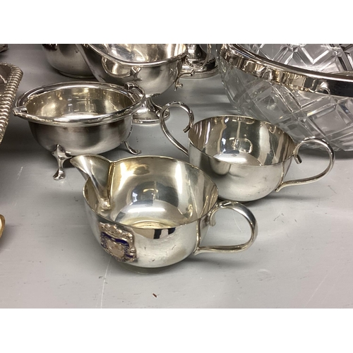 19 - Collection of good quality silver plated wares to include sardine dish, gun-carriage salt-cellar and... 