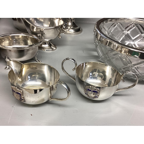 19 - Collection of good quality silver plated wares to include sardine dish, gun-carriage salt-cellar and... 