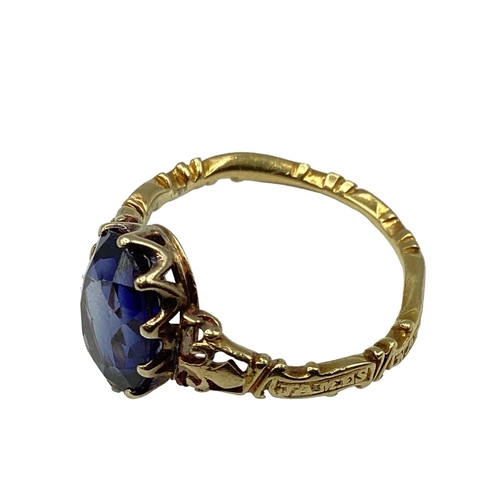 26 - An 18th Century and later unmarked yellow metal mourning ring, with later added central oval free cu... 