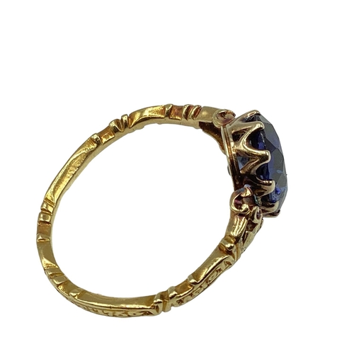 26 - An 18th Century and later unmarked yellow metal mourning ring, with later added central oval free cu... 