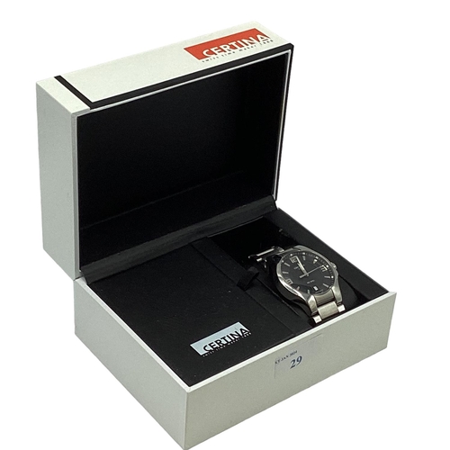 29 - A Certina DS Spel automatic wristwatch. Stainless steel case with black 34mm face with Arabic and ba... 