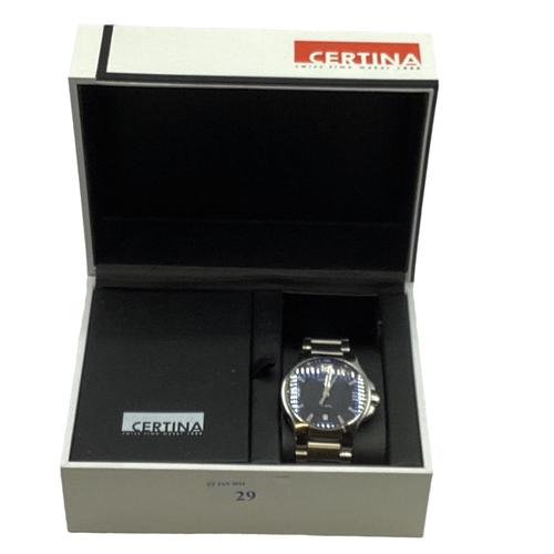 29 - A Certina DS Spel automatic wristwatch. Stainless steel case with black 34mm face with Arabic and ba... 