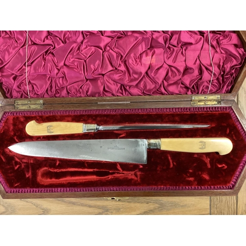 39 - A boxed set of 6 sterling silver handled fruit knives, burr wood humidour, and a boxed carving set (... 