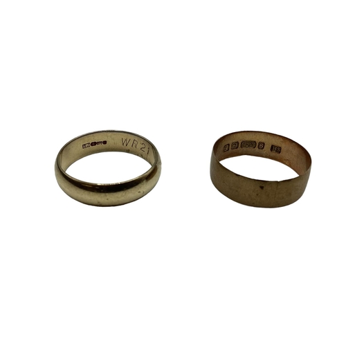 44 - 2 9ct gold wedding bands, 1.5g, size M and size L