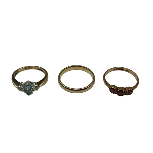 45 - Three 9ct gold gem set rings, 2.7grams