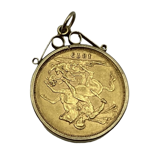 7 - 1879 Victorian half sovereign Melbourne mint with 9ct gold bezel pendant setting 3.6 g