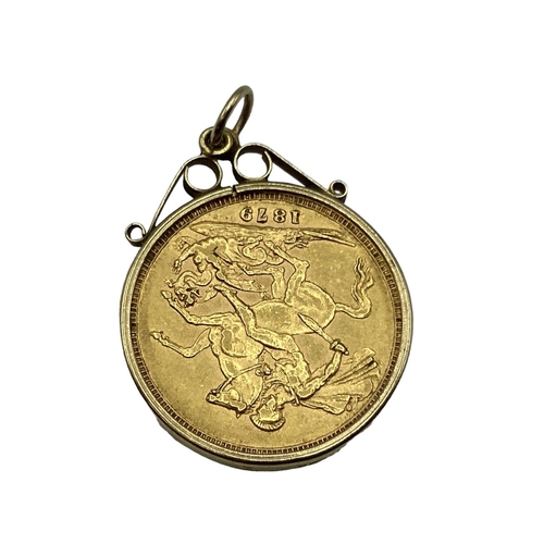 7 - 1879 Victorian half sovereign Melbourne mint with 9ct gold bezel pendant setting 3.6 g