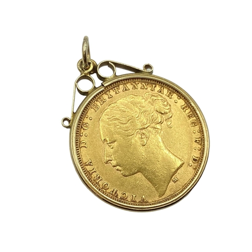 7 - 1879 Victorian half sovereign Melbourne mint with 9ct gold bezel pendant setting 3.6 g