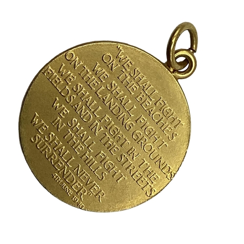 9 - A 9ct gold Sir Winston Churchill commemorative coin pendant, 1874 - 1965 with 'We shall fight on the... 