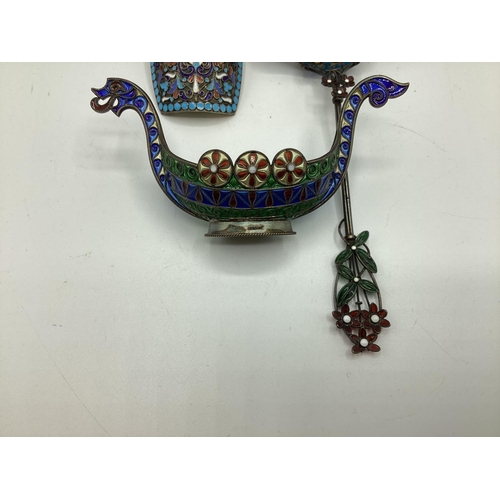 50 - A Late 19th century (1882-1899) Russian silver and enamel  caddy spoon, stamped with standard and ci... 