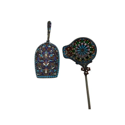 50 - A Late 19th century (1882-1899) Russian silver and enamel  caddy spoon, stamped with standard and ci... 